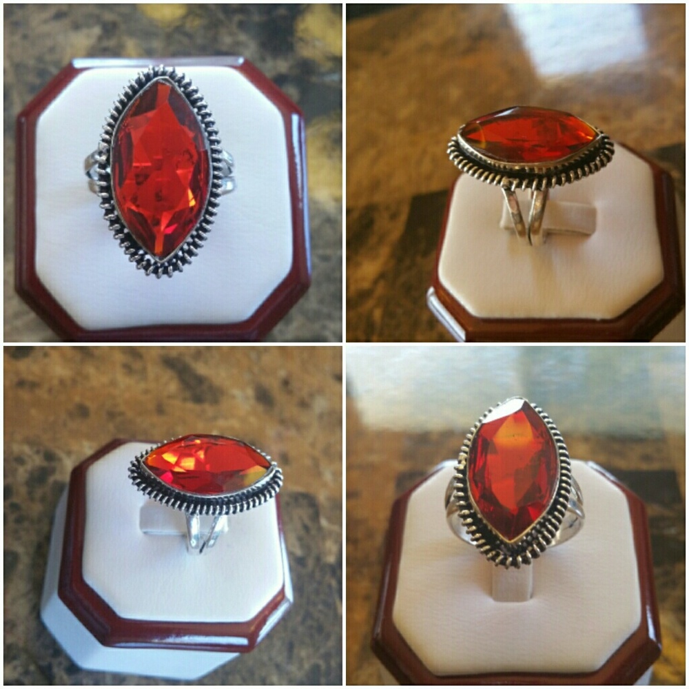 Genuine 10ct Fire Garnet Ring Size 9 - Picture 2 of 5